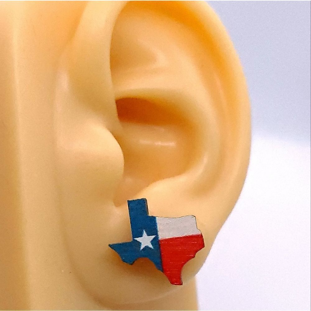 Texas Shaped Wooden Stud Earrings Lone Star State Flag Jewelry Texan Pride New